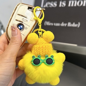 Porte-clés de voiture en fourrure de <span class=keywords><strong>lapin</strong></span> véritable au design anime Real Rex, adorable petit boule de charbon, pendentif fait main pour sac, cadeau - Product Image 4