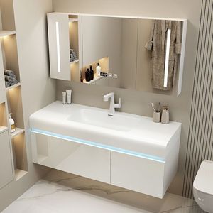 Modern Cream Style Ceramic Integrated Basin Wall-Mounted Bathroom Cabinet Water Resistant Easy Clean Eco-Friendly Durable - Product Image 2