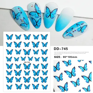 Hot Sell 3D Flatness Colorful Butterfly Nail Art Sticker For Nail Art Decals For Girl Manicure