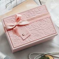 Caja de Regalo Rígida de Lujo Personalizada con Lazo de Cinta, Caja de Embalaje de Papel Repujado para Joyería de Boda, Cosméticos y Regalos