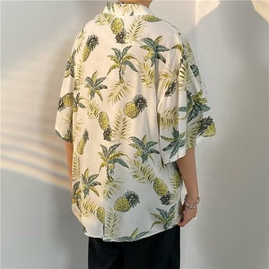 Camicia da uomo con motivo a manica corta da uomo in cotone Rayon Casual con fiori e frutta da viaggio vacanza con logo personalizzato alla moda per uomo - Product Image 4