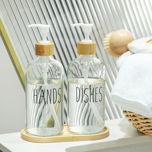 Bouteille de savon liquide pour les mains, distributeur de savon pour les mains, bouteille en verre de 16 oz, transparente, blanche, noire, ambrée, en bambou - Product Image 2