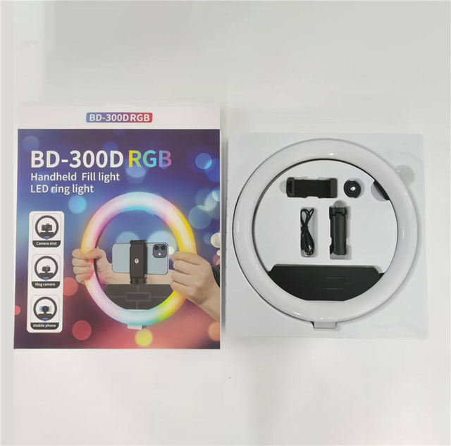 Handheld Plastic Fill Light RGB LED Ring Video Light Vlogging Stabilizer Bracket Tripod Smartphone Camera Use Portable USB