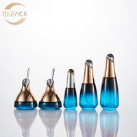 Bouteilles de soin en verre dégradé turquoise de formes uniques (40ml, 100ml, 120ml) et pots à crème (30g, 50g) avec couvercles à pompe noirs pour toner et brume