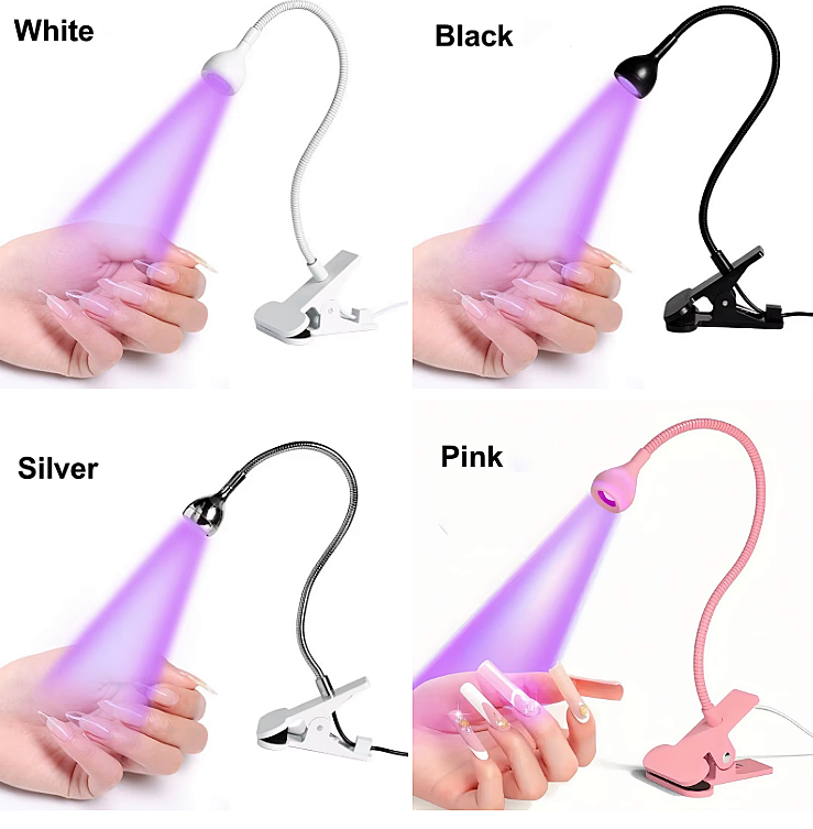 4 Colors 360° Flexible Metal LED UV Nail Lamp Table Lamp for Nail Gel Polish Nail Art Faster Dry Lamps with Clip 3w