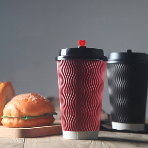 DD2276 500件商务隔热热水保温杯瓦楞纸波纹杯棕色一次性咖啡杯带盖 - Product Image 3