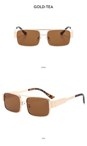 Occhiali da sole Vintage harbor style uv400 protezione solare gafas de sol occhiali da sole a doppia trave con cornice rettangolare in metallo - Product Image 4