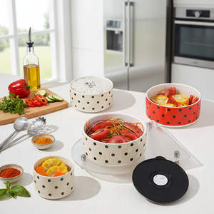 Juego de Tres Recipientes de Cerámica Resistentes al Calor, Aptos para Microondas, con Tapa Hermética, para Almuerzo en el Trabajo/Hogar, Caja de Regalo - Product Image 2