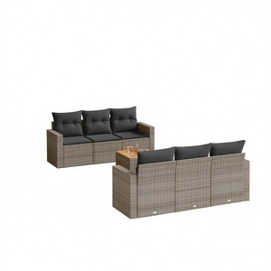 Grey Brown <b>Rattan</b> Garden <b>Sofa</b> Set 6 Seater Outdoor Furniture Contemporary Weather Resistant Wicker Frame - Product Image 1