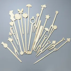 Hot Sale Wholesale Price Natural Bamboo Tableware Fashion Fruit Check Two Cake Fruit Fork