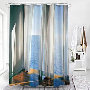 Cortina de <span class=keywords><strong>ducha</strong></span> de ventana de playa personalizada, pantalla de baño de paisaje de océano de planta de flor de balcón exterior - Product Image 2
