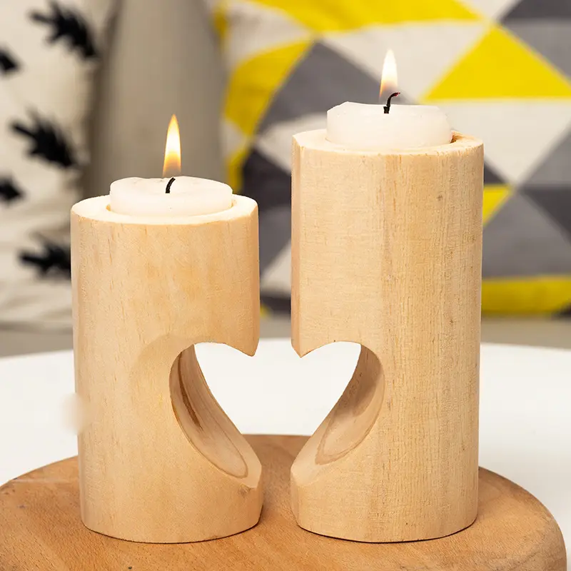 Natural Wood Candle Holder Candle Holders Heart-Shaped Decorative Wooden hearts Wedding Tealight Candles Holder Y349