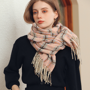 Wholesale Striped Plaid Shawl Elegant Lady Style Oblong Chunky <strong>Loop</strong> Yarn <strong>Scarf</strong> With Tassel - Product Image 5