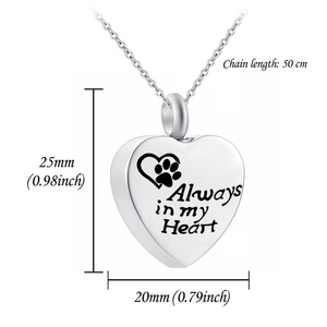 Gioielli per <span class=keywords><strong>la</strong></span> cremazione cane/zampa di gatto cenere gioielli commemorativi in acciaio inox amore ciondolo-per sempre nel mio cuore gioielli commemorativi - Product Image 2