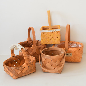 Woven Handheld Flower <b>Baskets</b> Natural Handmade <b>Rectangular</b> Storage <b>Baskets</b> For Picnic Gift Holding - Product Image 1