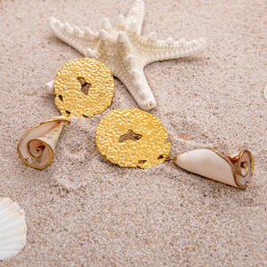 Gold Rimmed <b>Seashell</b> <b>Necklace</b> 18K Zinc Alloy Conch Pendant Ocean Theme Summer Jewelry Set - Product Image 4