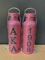Gobelet isotherme en acier inoxydable de 750 ml, moderne, doré, avec strass, motif Sigma Gamma Rho Sorority, poignée perlée, anti-fuite