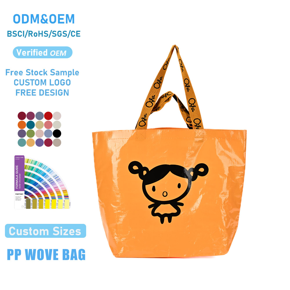 Customized Eco-friendly PPwoven Fabric Silkscreen Printed Letter Pattern Shopping Bags Reusable Handle For Daily Use Promotional