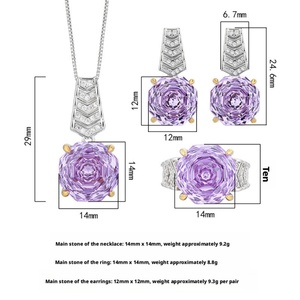 High Quality Eco-friendly Copper Rose Cut Purple Violet Temperament 14-12MM Cubic Zirconia Jewelry <b>Sets</b> for Women - Product Image 2