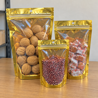 Pochette Doypack Brillante Dorée Transparente Refermable avec Fermeture Ziplock, Trou de Suspension et Encoche de Déchirement pour Emballage de Grains de Café, Noix, Bonbons et Vente au Détail