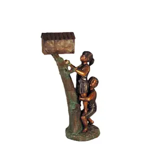 Bahçe dekor bronz Boy ve kız posta kutusu heykeli