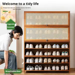 High-End bambu Modern tasarım ayakta ayakkabı dolabı giriş entegre açık koridor dar ev ayakkabı raf çoklu - Product Image 3