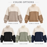 Pull en maille à col roulé pour femme, personnalisé, à blocs de couleur, à manches longues, ample, pour l'automne et l'hiver, à porter au quotidien