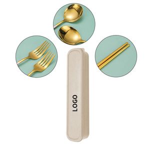 Spoon Fork Knife and <b>Chopsticks</b> 3 Pcs Travel Foldable Portable Pocket Size Tableware Set with Box - Product Image 1