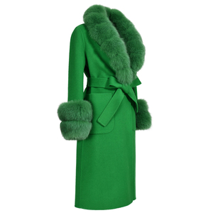 Cappotto in Lana Stile Street-Style con Rifiniture in Pelliccia, Giacca in Lana Double Face Cucita a Mano, Cappotto in Lana Navy Coreano per Signore - Product Image 2