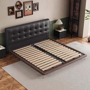 Italian Luxury Black Leather <b>Sofa</b> <b>Bed</b> with Storage <b>Modern</b> Design Soft-padded Solid Wood Edge for Master Bedroom - Product Image 5