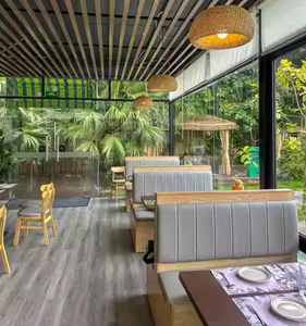 Ensemble table et chaises <span class=keywords><strong>de</strong></span> <span class=keywords><strong>restaurant</strong></span>, table rectangulaire en <span class=keywords><strong>bois</strong></span> massif avec cadre en métal et tiroirs, canapé et fauteuil <span class=keywords><strong>de</strong></span> <span class=keywords><strong>restaurant</strong></span> pour hôtel - Product Image 6