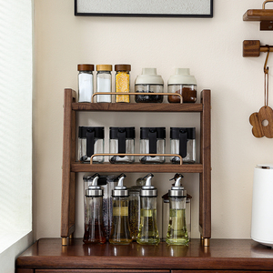 Solid Wood Kitchen Storage <b>Rack</b> 2 Tier <b>Spice</b> <b>Organizer</b> Standing Type For Counter Top Use - Product Image 2