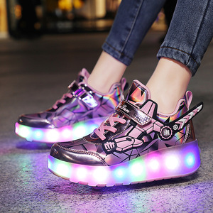 Flashing Roller Shoes Led Rechargeable Two Wheels Plastic For Men Women Children Adults Size 27 43 - Product Image 1