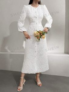 Telas Textiles Jacquard con Textura Floral 3D, 100% Poliéster, para Confección de Vestidos con Mangas Abullonadas para Mujer - Product Image 3