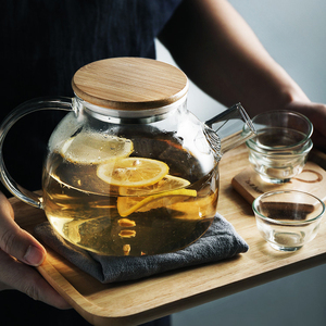 1L claro de vidrio de borosilicato, Té tetera resistente al calor claro vidrio tetera con la tapa de bambú con <span class=keywords><strong>calentador</strong></span> - Product Image 5