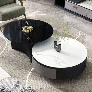 Mesa de Centro Creativa de Estilo InS, Moderna y de Lujo Ligero, con Tapa Redonda de Mármol y Marco de Madera, para Sala de Estar y Bar en Casa - Product Image 1