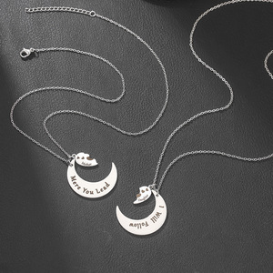 Collar para madre e hija, colgante de corazón y luna, cadena plateada, regalo para mamá e hija, conjunto de joyería a juego - Product Image 3