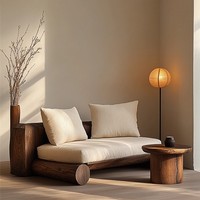 Canapé et chaise de style japonais en bois massif de pin, vintage et antique, pour salon, appartement, hôtel, gîte et loft