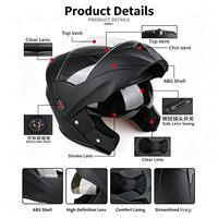 Casque de moto modulaire à visière relevable, système à double visière, coque en ABS, 4 options de couleur de visière, design unisexe, double usage sport et route