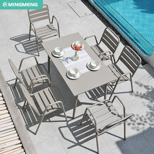 Tavolo esterno in lega di alluminio Set sedia resistente all'acqua tavolino <span class=keywords><strong>giardino</strong></span> casa Picnic soggiorno sala da <span class=keywords><strong>pranzo</strong></span> materiale metallico - Product Image 5