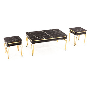 Juego de Mesa de Centro Convertible de Lujo 2+1 con Superficie de Imitación Mármol y Estructura de Acero, Muebles Modernos para Sala de Estar - Product Image 3
