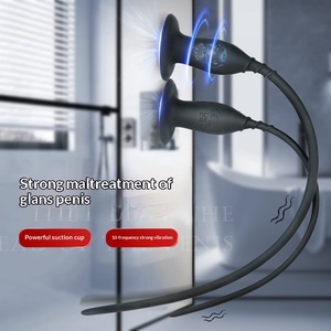 Alat Bantu Seks Dewasa Alternatif Masturbasi Pria, Tongkat Getar Silikon dengan Cup Hisap Model Mata Kuda, Batang Suara Uretra Prostat, Warna Hitam - Product Image 2