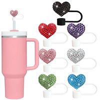 Cadeaux promotionnels Saint-Valentin : Capuchon créatif anti-poussière pour paille, en caoutchouc PVC souple 10MM, imprimé UV, avec motif cœur diamant mignon, en stock