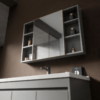 Meuble-lavabo mural flottant moderne avec armoire miroir, tiroirs à fermeture douce et étagères de rangement pour salle de bain