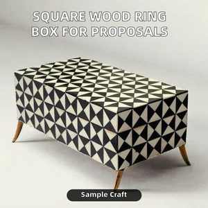 Caja de Joyería Geométrica Cuadrada Blanca y Negra con Incrustaciones de Hueso, Hecha a Mano, para Regalo de Boda - Product Image 2