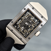 Montre mécanique automatique de luxe pour homme 1602, boîtier rectangulaire en métal brossé, cadran squelette, bracelet en nylon, fond transparent