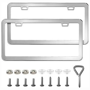 Vente chaude universelle avant et arrière en aluminium support de voiture couvre étiquettes cadres de <span class=keywords><strong>plaque</strong></span> d'<span class=keywords><strong>immatriculation</strong></span> en argent - Product Image 5