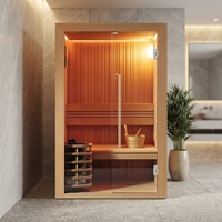 Cabine de sauna infrarouge en bois de luxe avec porte en verre trempé, sauna intérieur pour la maison, salle de spa pour la relaxation et le bien-être