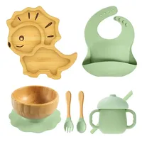 Assiette à ventouse en bois pour bébé, bol, cuillère, fourchette, assiette à dîner, vaisselle, bavoir pour enfants, ensembles de vaisselle