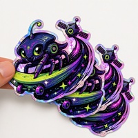 Pack d'autocollants personnalisés Kawaii Alien Spatial Brillants et Imperméables en Vinyle – Autocollants Mignons Méduse, Scarabée, Lune pour Bouteille d'Eau et Coque de Téléphone